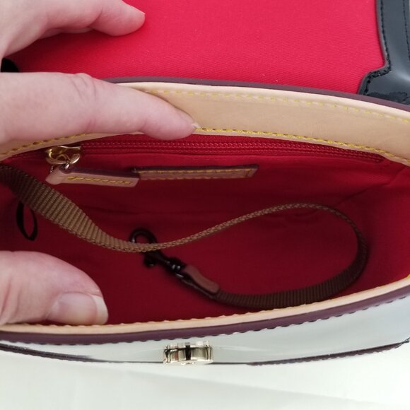 NWT Dooney & Bourke Black Patent Leather Convertible Saddle Bag / Gold Hardware - Picture 8 of 10